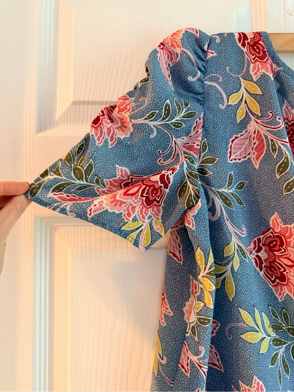 LOFT Blue Floral Puff-Sleeve Blouse